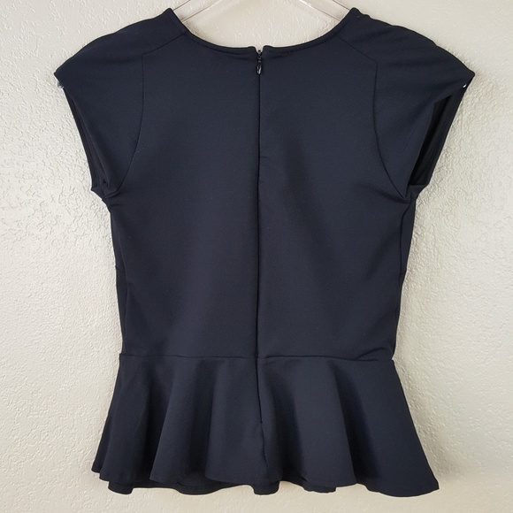 Bebe Short Sleeve Black Mesh Peplum Top Blouse XS - Picture 3 of 5